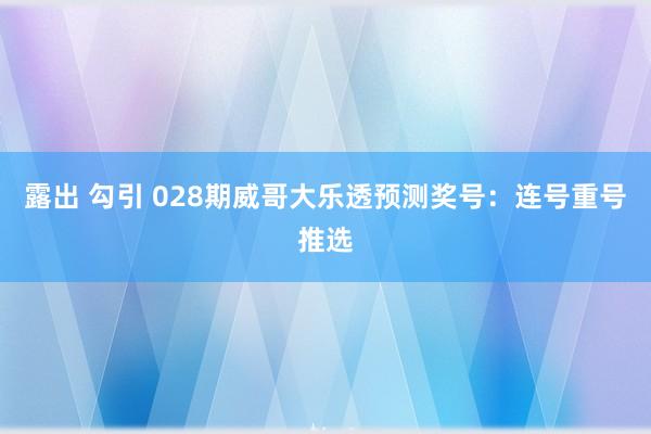 露出 勾引 028期威哥大乐透预测奖号：连号重号推选