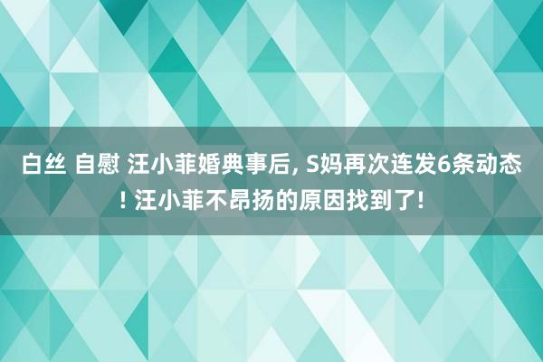 白丝 自慰 汪小菲婚典事后， S妈再次连发6条动态! 汪小菲不昂扬的原因找到了!
